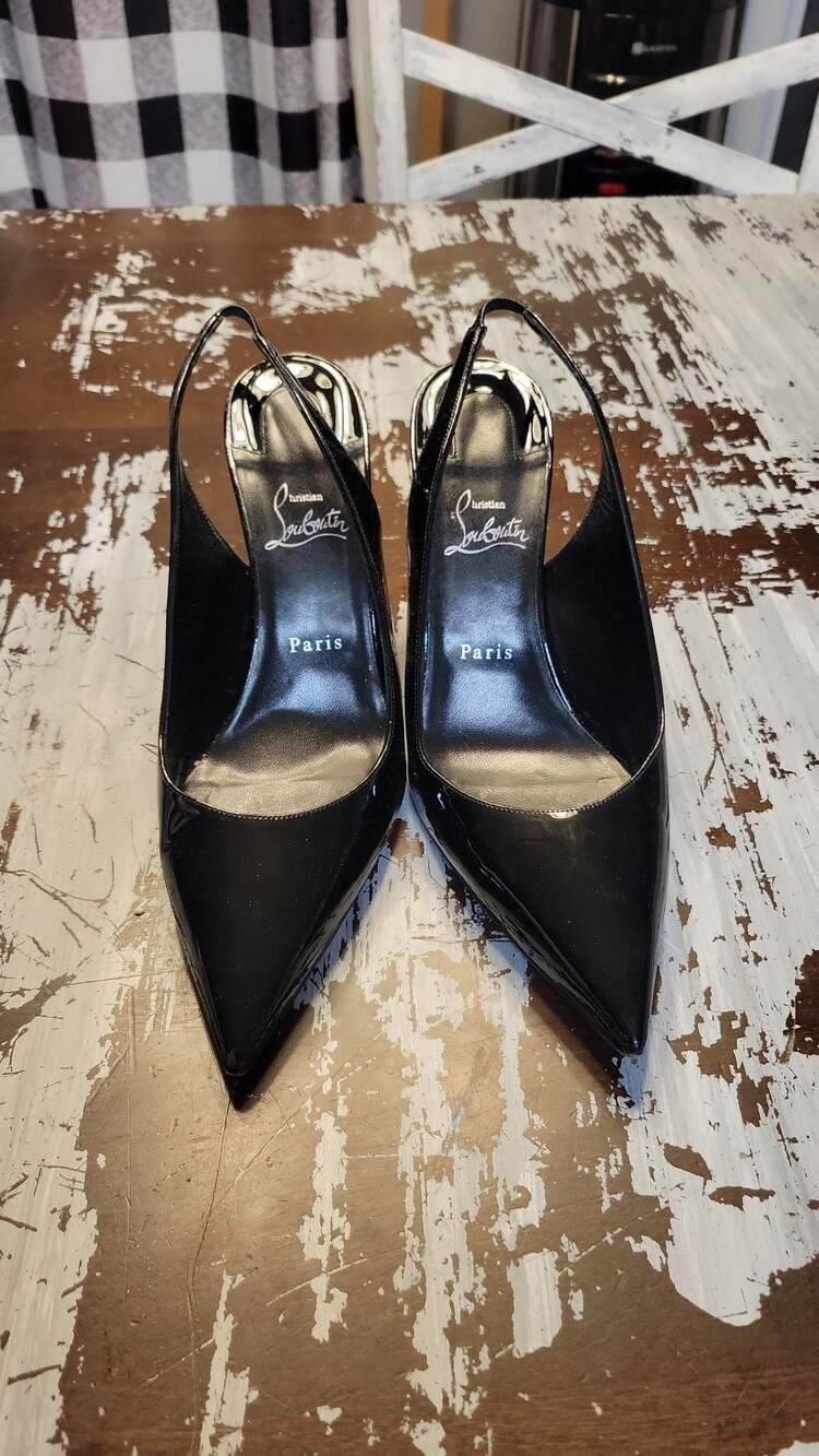 Christian Louboutin Black Patent Leather Slingback Pumps Size 42 DAMAGED - Picture 3 of 9